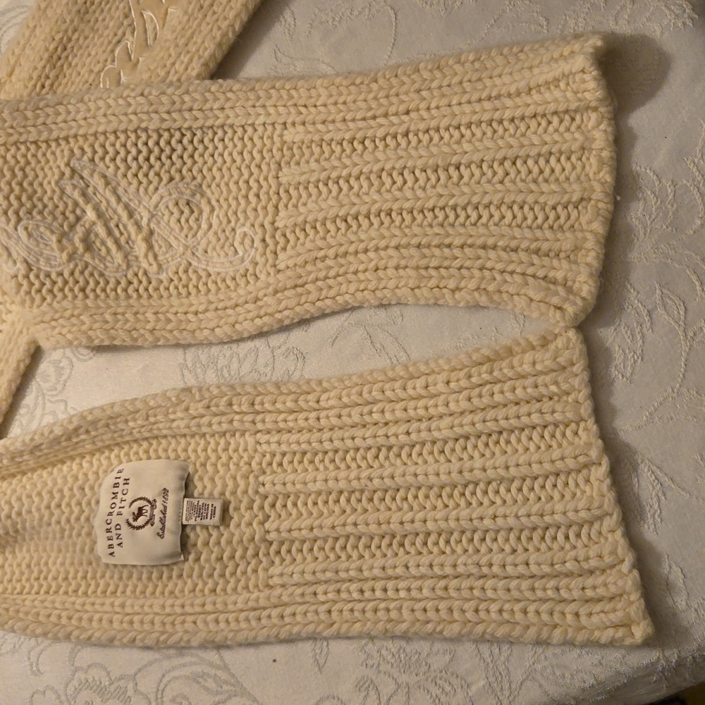 ABERCROMBIE AND FITCH ANGORA BLEND SCARF KNIT CREAM 80" - Picture 5 of 8